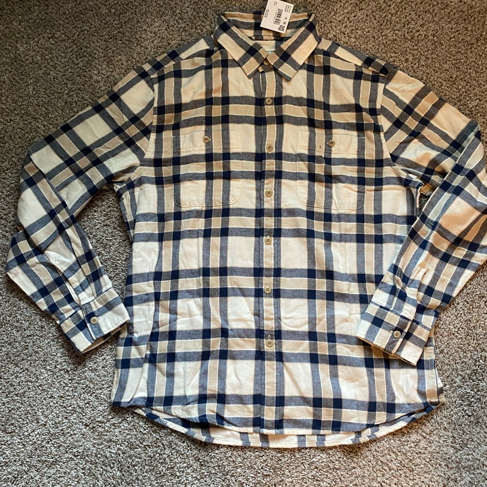American Eagle Outfitters Navy and Beige Checkered Shirt